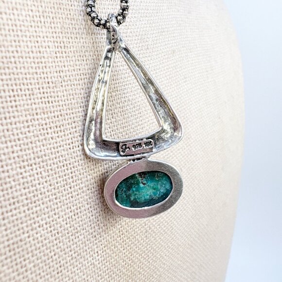Sterling Silver 925 & 18k Gold Chrysocolla Bezel Set Pendant Necklace 18" Length - Picture 6 of 16